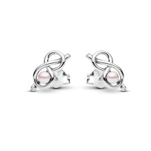 Pandora Infinity Knot Stud Earrings With Pink Pearls 293761C01