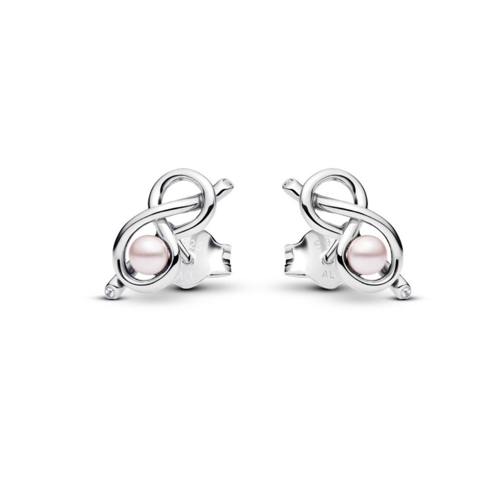 Pandora Infinity Knot Stud Earrings With Pink Pearls 293761C01