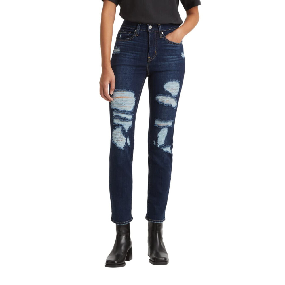 Levi's Women's 724 High Rise Straight Jeans Also Available in Plus  Dark Indigo Destructed  24 Short