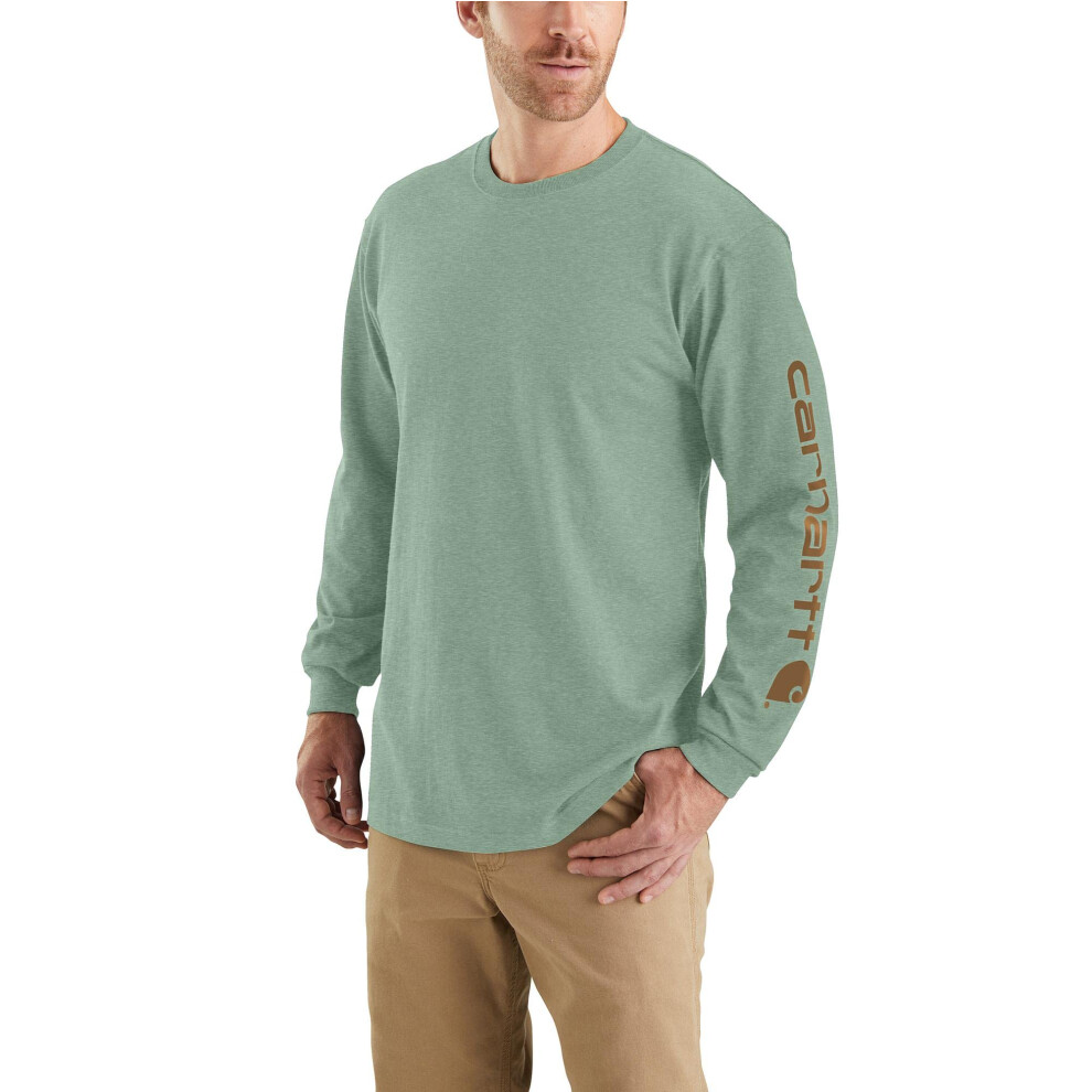 Carhartt Men's Big Loose Fit Heavyweight Long Logo Sleeve Graphic T-Shirt  Jade Heather  X-Large/Tall
