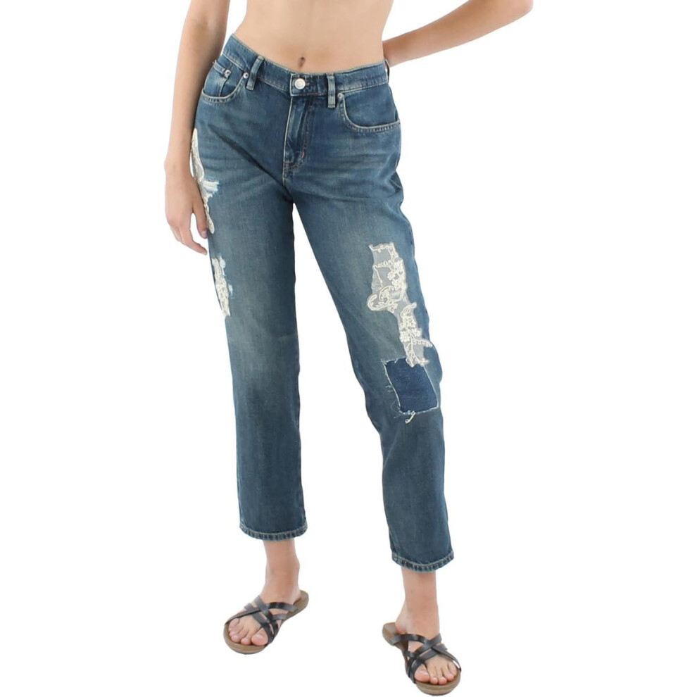 Lauren Ralph Lauren Women's Lace Patchwork Tapered Jeans (10 Indigo)