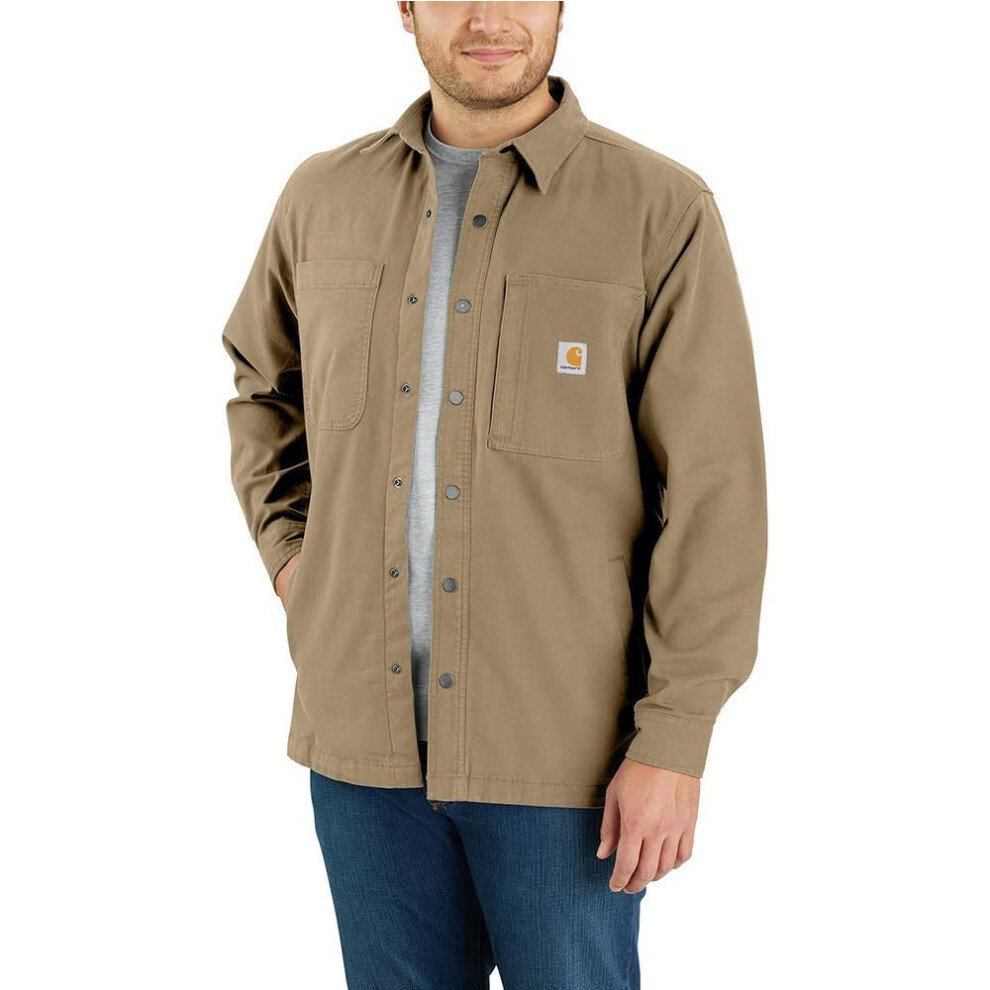 Carhartt Men's Rugged Flex Relaxed Fit Canvas Fleece-Lined Snap-Front