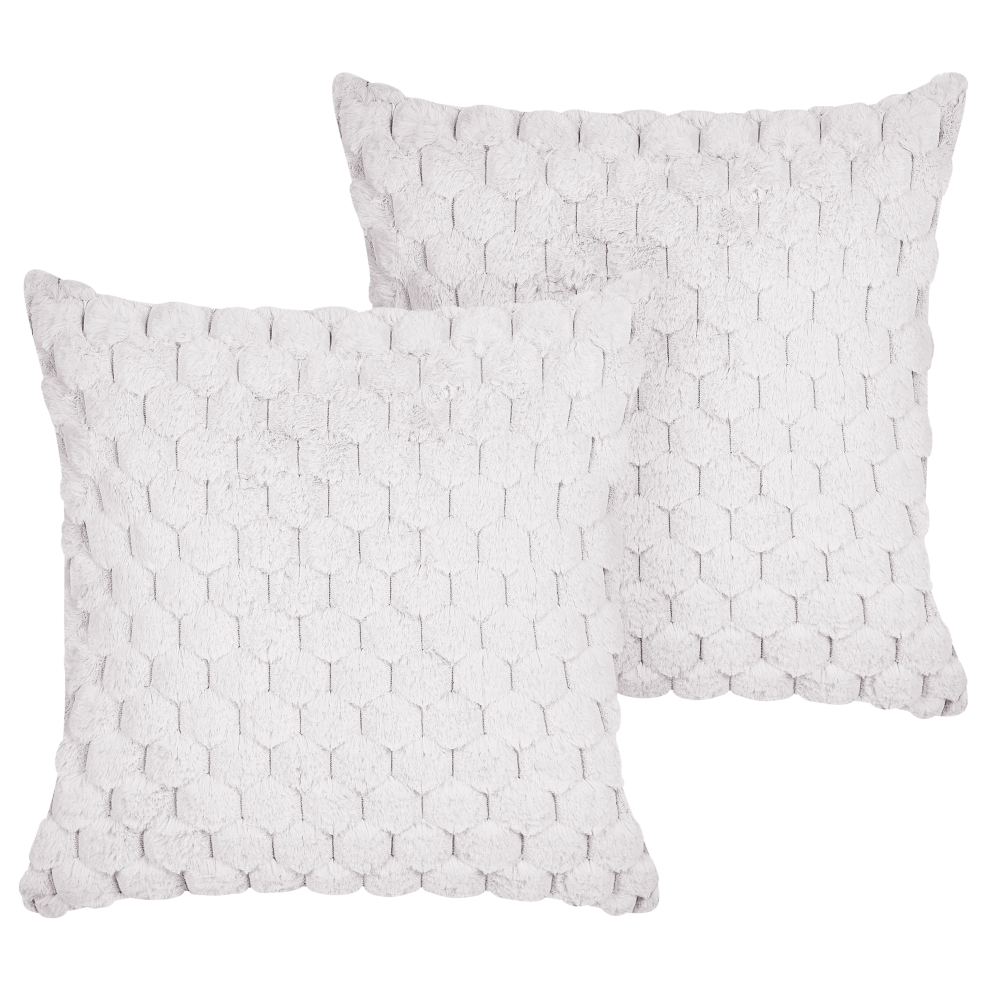 Set of 2 Decorative Cushions PURSLANE Faux Fur 43 x 43 cm White Geometric Pattern