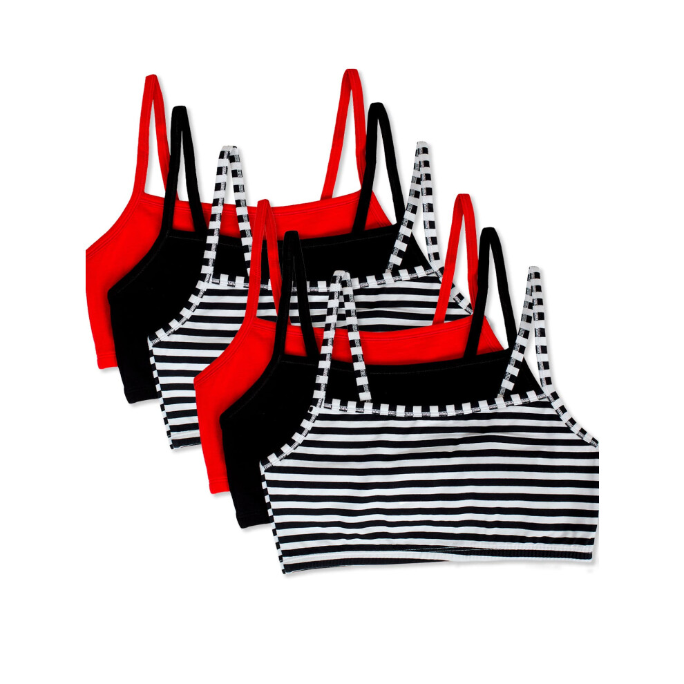Fruit of the Loom Women's Spaghetti Strap Cotton Pullover Sports Bra Value Pack  Stripe/Stripe/Black/Black/Red/Red