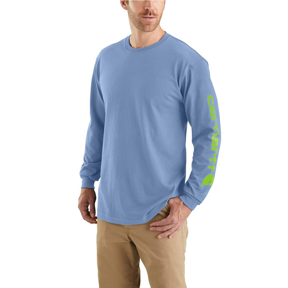 Carhartt Men's Loose Fit Heavyweight Long Logo Sleeve Graphic T-Shirt  Skystone