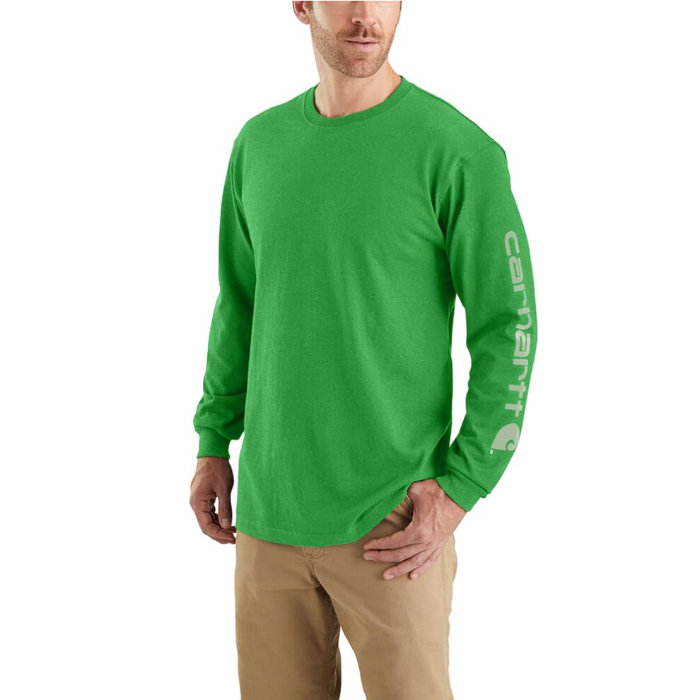 Carhartt Men's Loose Fit Heavyweight Long Logo Sleeve Graphic T-Shirt  Olive Green Heather