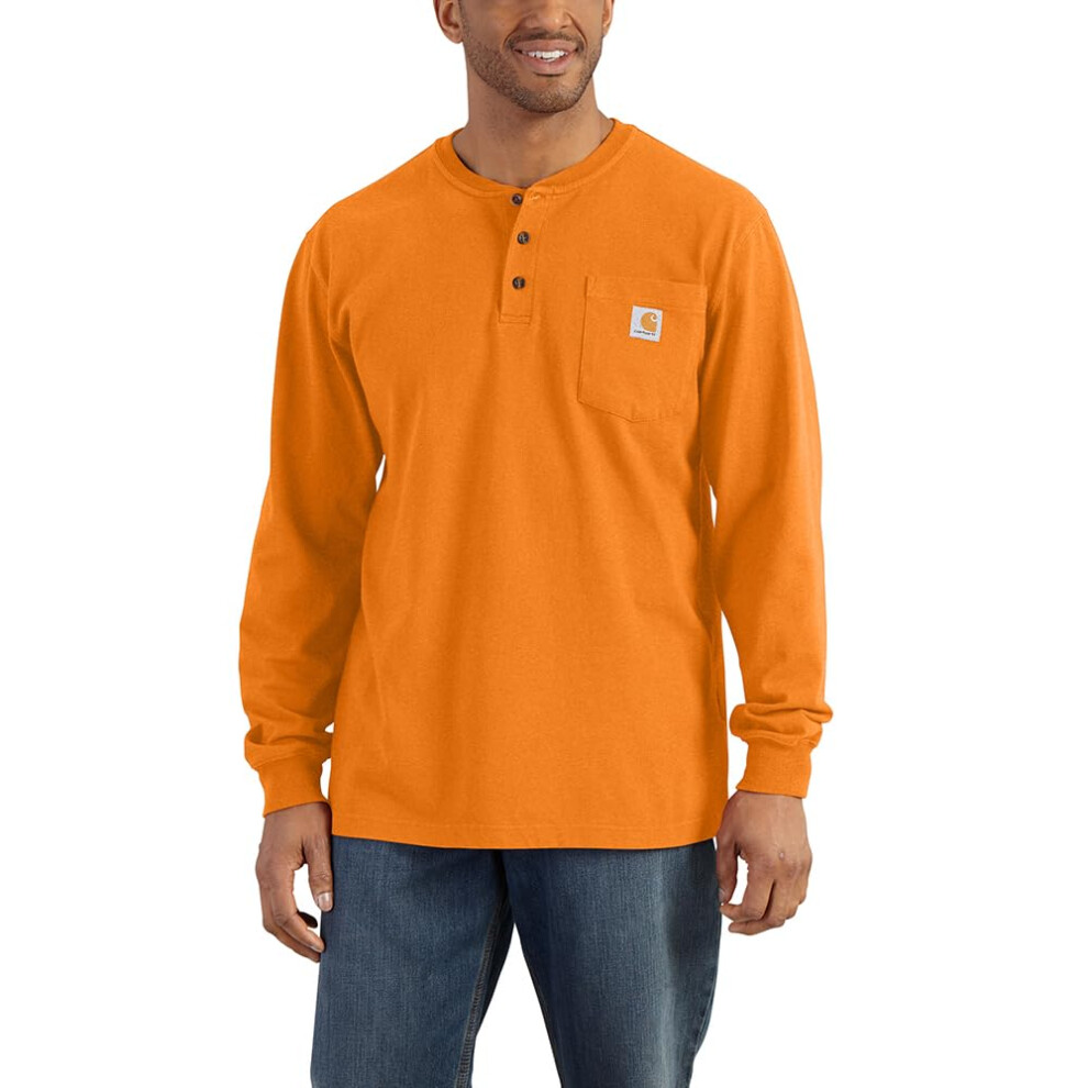 Carhartt Men's Loose Fit Heavyweight Long-Sleeve Pocket Henley T-Shirt  Marmalade Heather