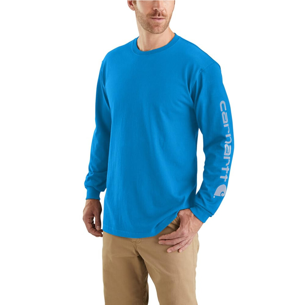 Carhartt Men's Loose Fit Heavyweight Long Logo Sleeve Graphic T-Shirt  Blue Glow