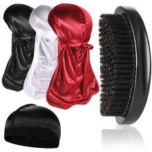 3-dielna sada kefiek na vlasy Silky Durag s vlnitou kefou pre mu ov, zakriven o 360 stupnov, stredne tvrd /tvrd vlasy A