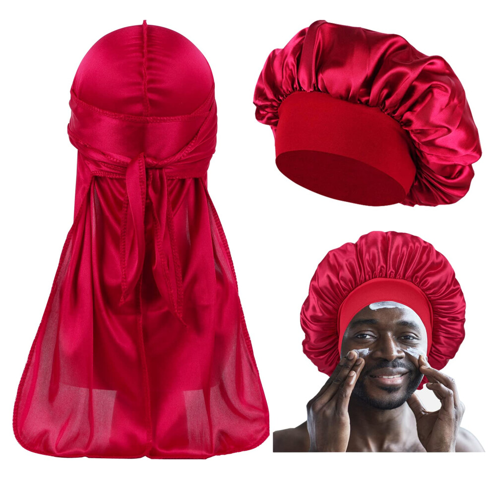 Bonnet pour homme pour cheveux boucl   s, bonnet pour dormir, ensemble Durag et bonnets assortis pour couples, Bonette pour homme, pack B-Wine Red