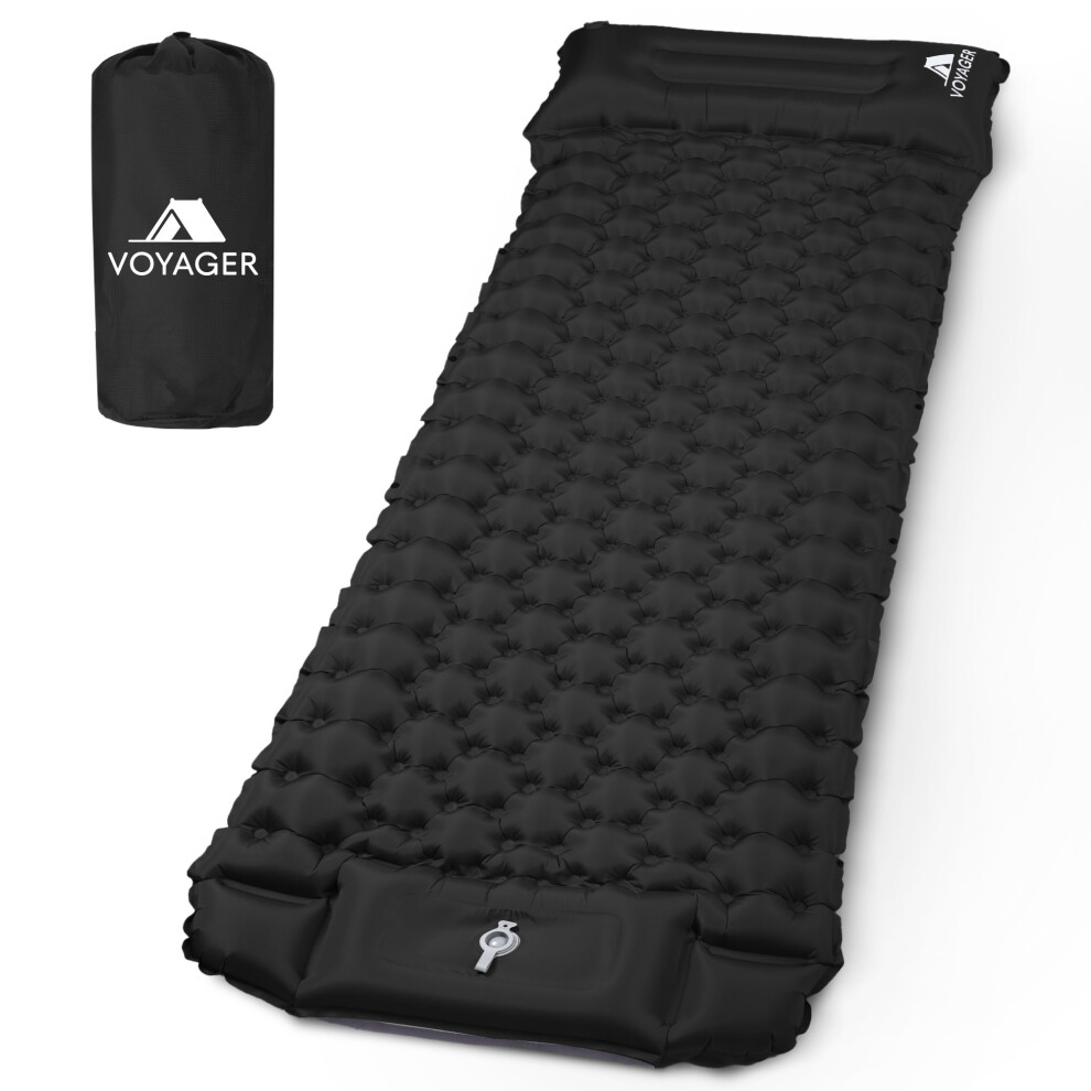 Photos - Camping Mat VOYAGER Single Sleeping Pad Ergonomic Durable 40D Nylon TPU Easy Inflation Deflation Compact & Lightweight, Black 