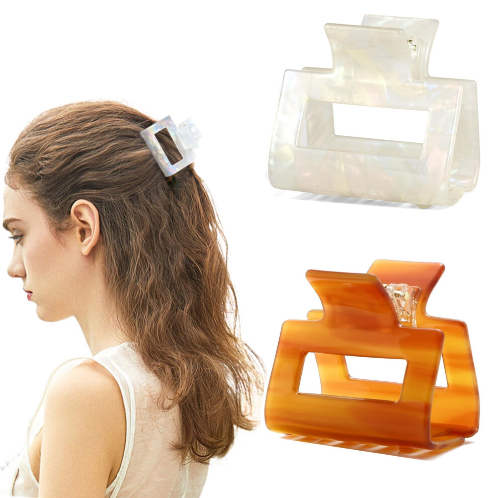 2 Pcs Medium Hair Claw Clips for Women Small Rectangle Claw Hair Clips