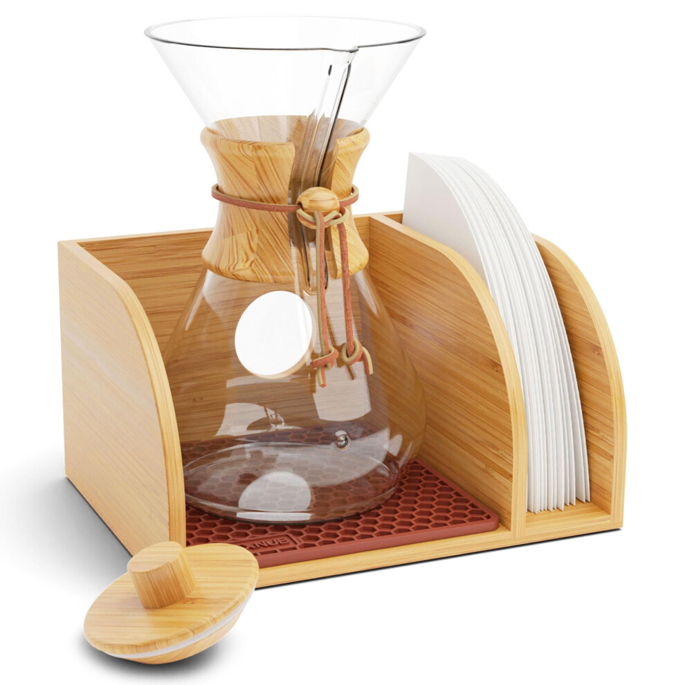 Caddy et couvercle HEXNUB pour cafetière à verser Support en bambou pour carafes à café Chemex Bodum Cosori Tapis filtre résistant à la chaleur