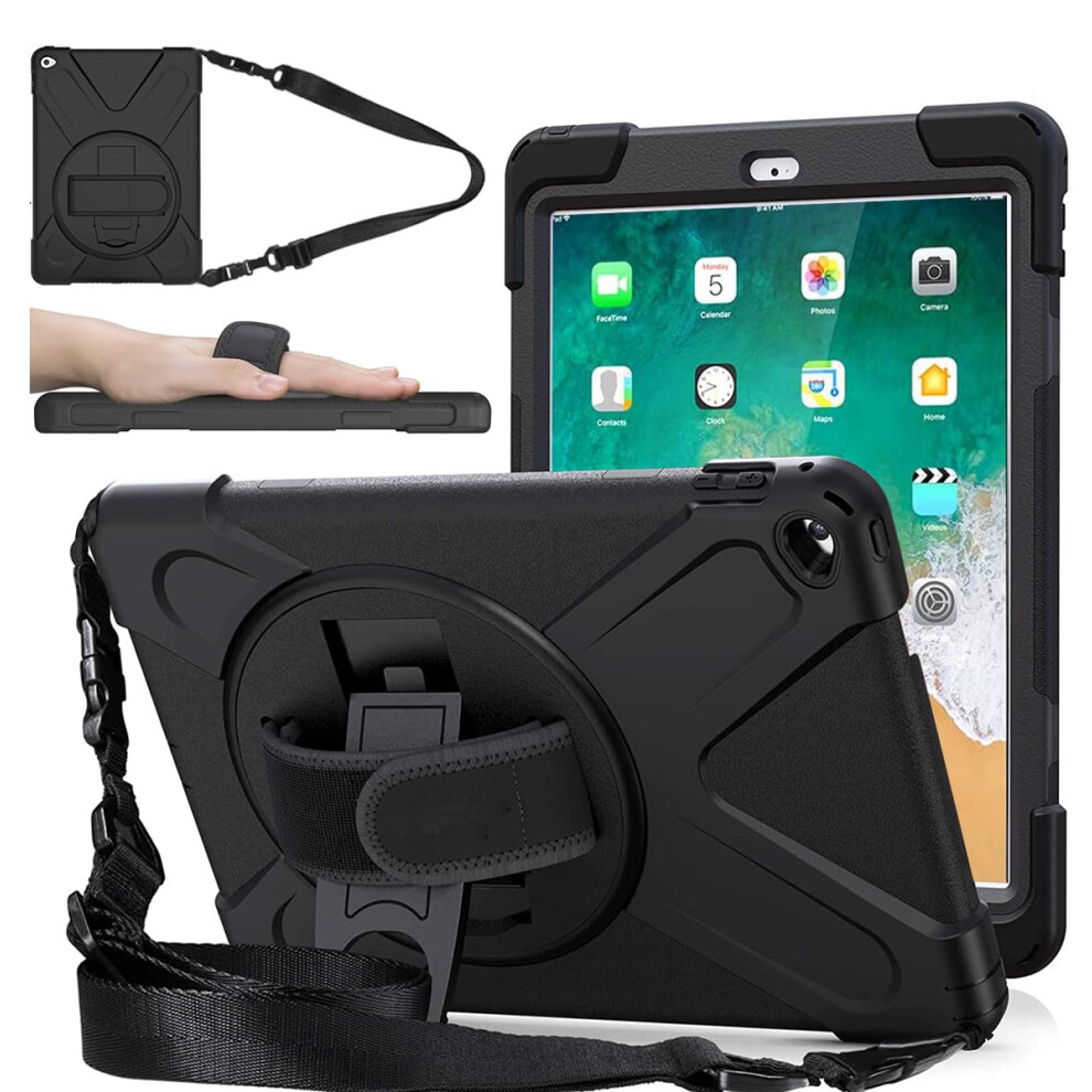 Dreamerx Custodia Per Ipad Air 2, Resistente, Antiurto, Adatta Ai Bambini, Robusta Custodia In Silicone Con Cavalletto Rotante A 360 Gradi, Cinghia Da Mano, Tracolla Per Tablet Per Ipad Air 2 9.-image