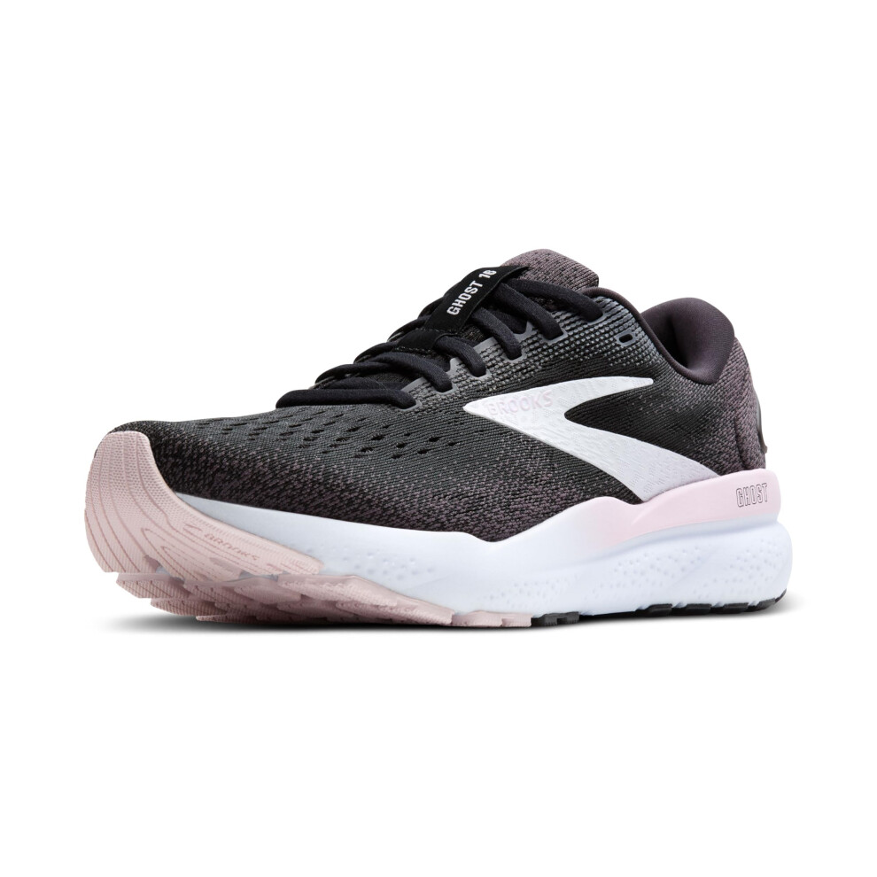 Brooks Womens Ghost 16 Neutral Running Shoe - Black/White/Orchid Ice - 7 Medium