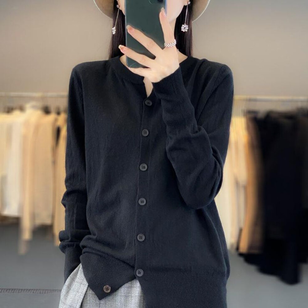 (M, black) Spring and Autumn Women&apos;s Knitwear Long-sleeved Knitted Cardigan Short Jacket Sweater Fashion Temperament Ageing Loose Outerwear Sweater Sweater