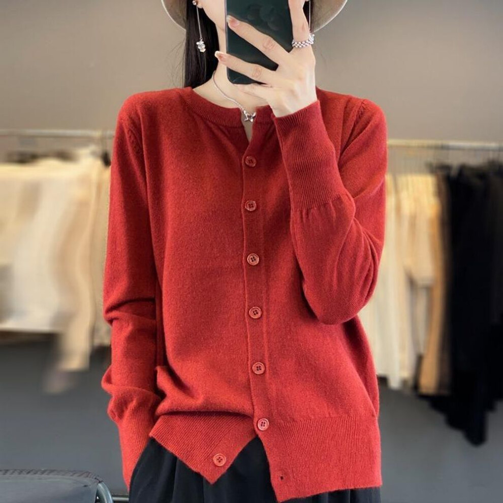 (XXL, red) Spring and Autumn Women&apos;s Knitwear Long-sleeved Knitted Cardigan Short Jacket Sweater Fashion Temperament Ageing Loose Outerwear Sweater Sweater