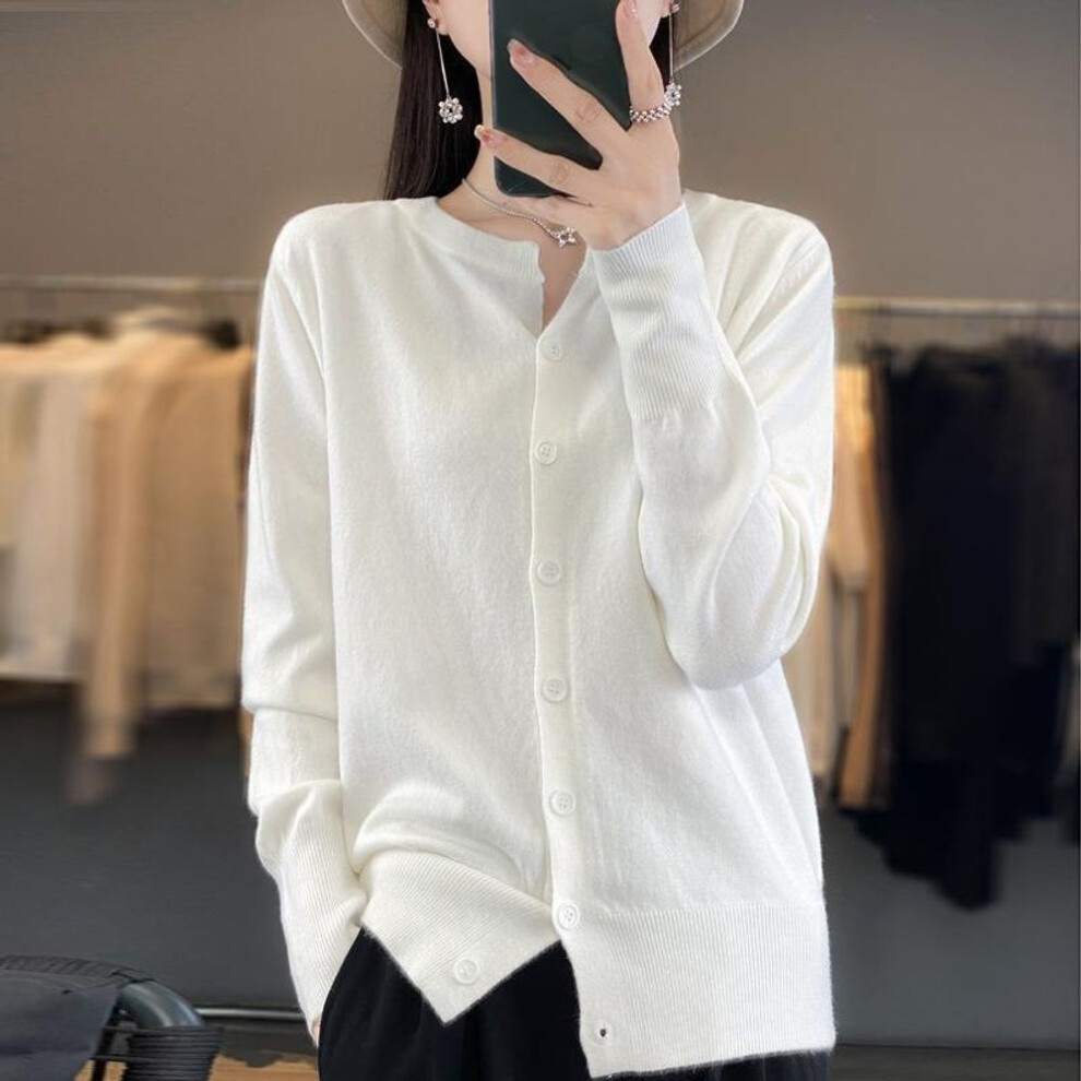 (L, white) Spring and Autumn Women&apos;s Knitwear Long-sleeved Knitted Cardigan Short Jacket Sweater Fashion Temperament Ageing Loose Outerwear Sweater Sweater