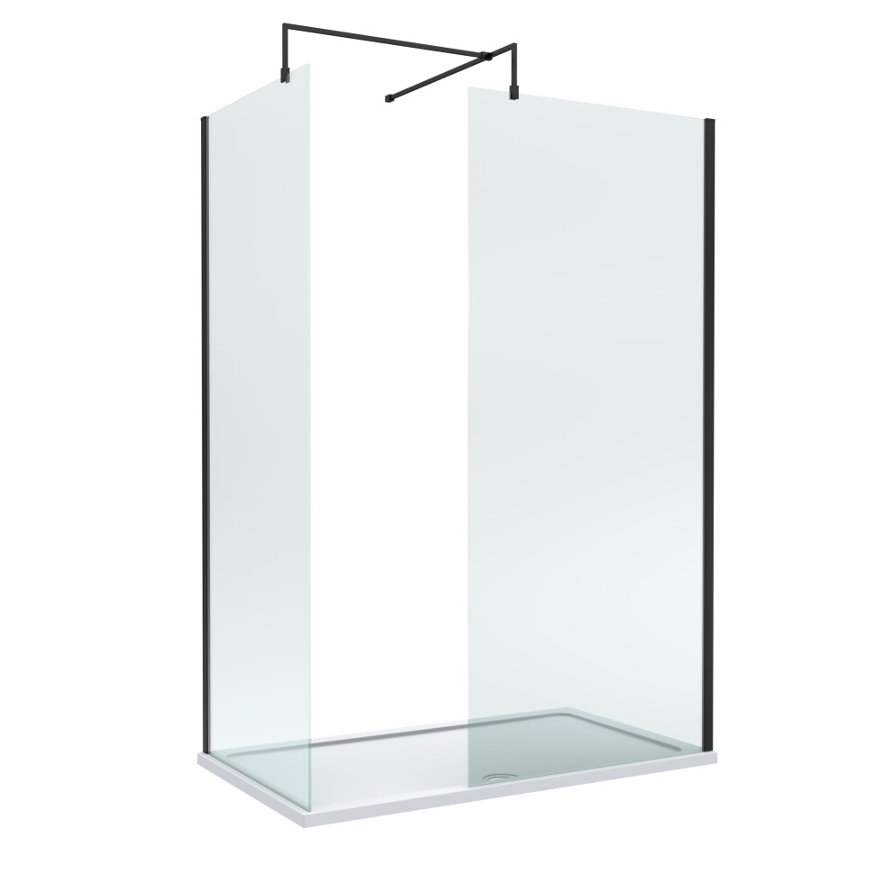 Balterley 8Mm Glass Walk In Wetroom Screens With Matt Profile And Shower Tray - 1400 X 800Mm Black/White