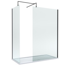 8mm Glass Walk In Wetroom Screens with Matt Black Profile and White Shower Tray - 1700 x 900mm