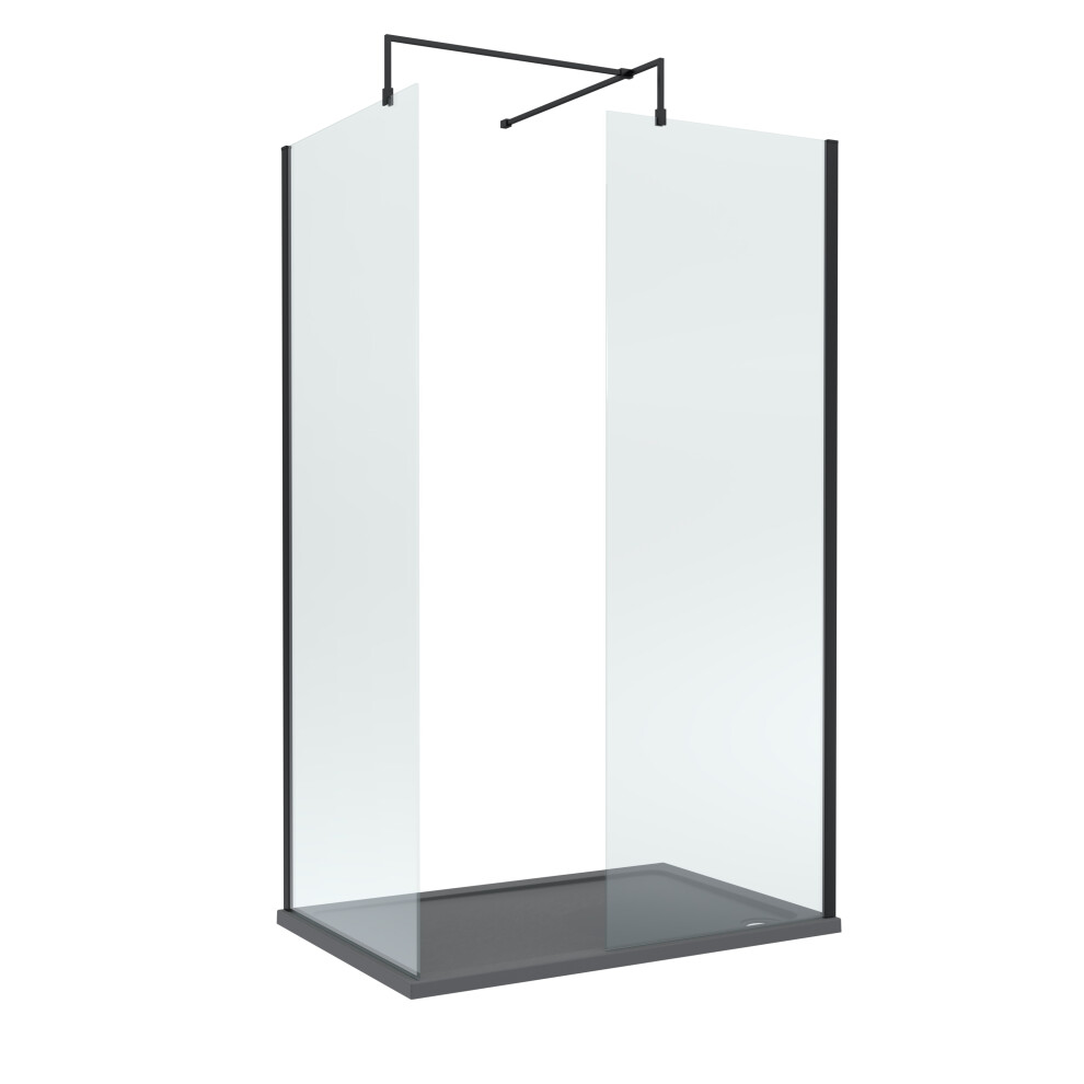 Balterley 8Mm Glass Walk In Wetroom Screens With Matt Profile And Slate Shower Tray - 1200 X 800Mm Black/Grey