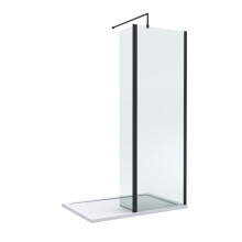 8mm Glass Walk In Wetroom Screen and Hinged Return Screen with Matt Black Profile and Shower Tray - 1200 x 700mm