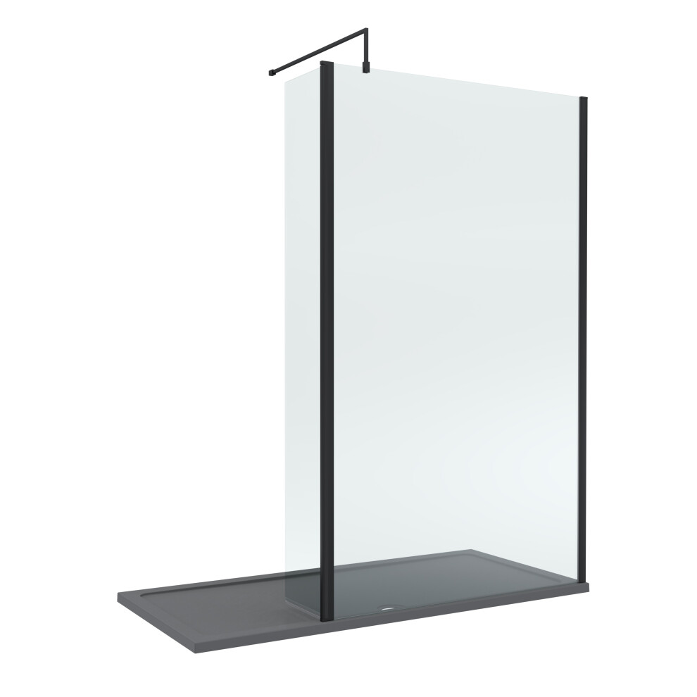 Balterley 8Mm Glass Walk In Wetroom Screen And Hinged Return Screen With Matt Profile And Shower Tray - 1700 X 900Mm Black/Grey