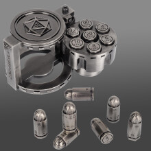 CZYY Metall Polyhedral Bullet Dice Set av 7 med Snurrande Revolver Cylinder - Cyberpunk Tärningar