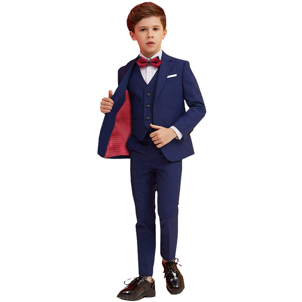 Costume pour garçon bleu marine coupe slim pour enfants, tenue formelle, smoking pour garçon avec B