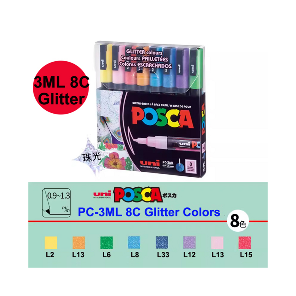 (PC-3M 8C Glitter) Japan  POSCA Acrylic Paint Marker PC-1M PC-3M PC-5