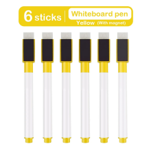 (Yellow Magnetic-6pcs) Magnetic Erasable Whiteboard Pen Color Options Bla