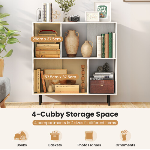 Costway Open Shelf Bookcase Cube Bookshelf 4 Compartments Display Rack White 2