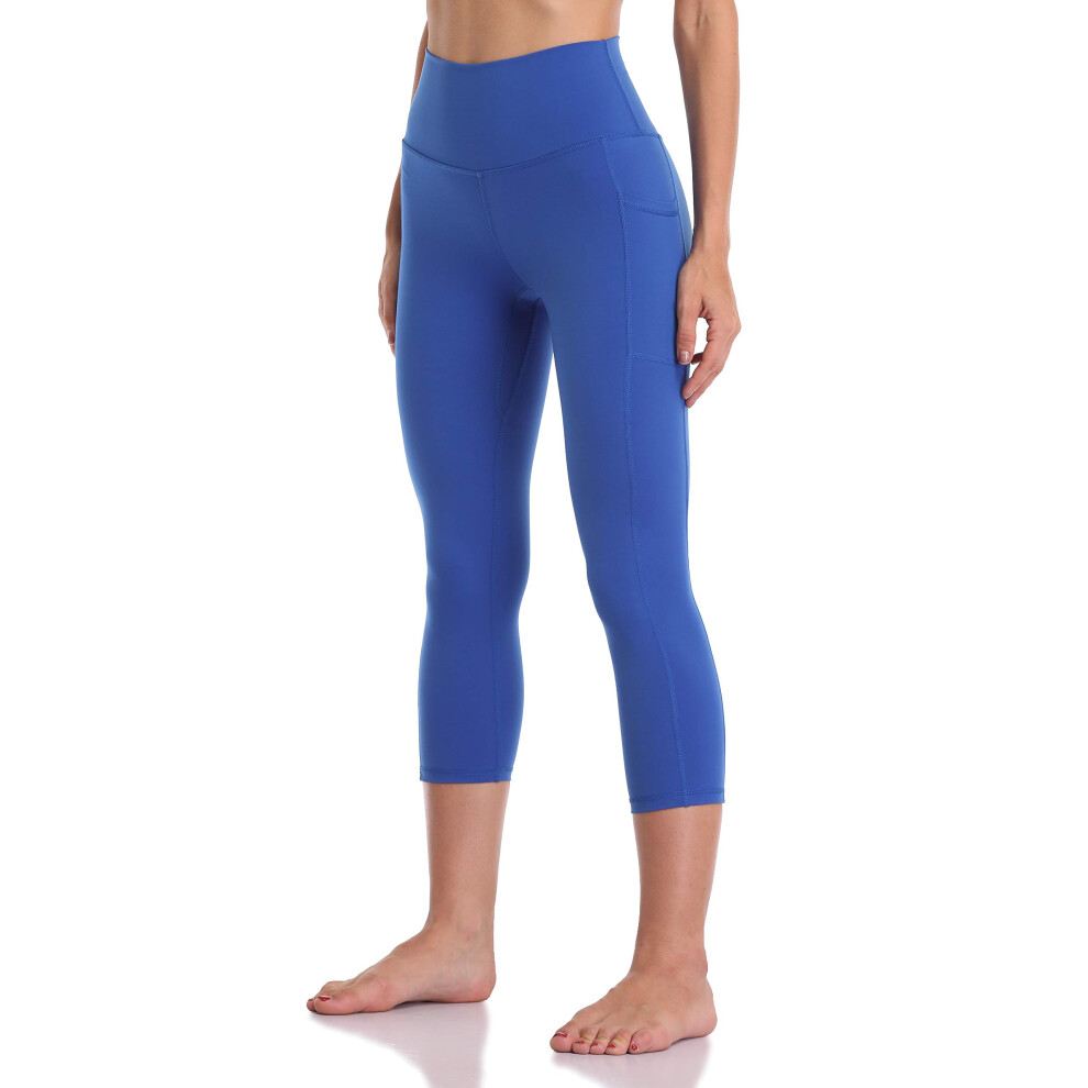 Leggings de yoga taille haute pour femmes Colorfulkoala avec poches et entrejambe de 21 pouces (L, bleu saphir)