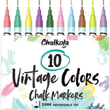 Marcadores de giz l   quido Chalkola para quadros pretos (3mm 10 cores vintage) - TIPA FINA APAGA DE EASE seco para canetas para quadros de giz Win