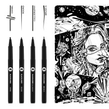 MOLOTOW Blackliner Pen Set da 4 penne 3 - Calligrafia, scalpello, pennello S e punte rotonde, 1 set ciascuno
