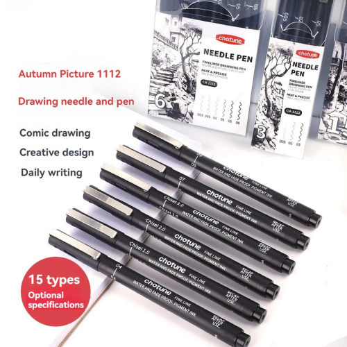 (6Pcs Set) Black Micro Pens,15 Sizes,Waterproof Archival Ink, 1
