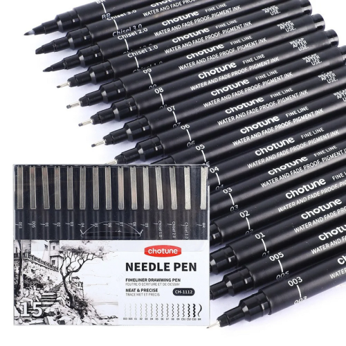 (9Pcs Set) Black Micro Pens,15 Sizes,Waterproof Archival Ink, 1