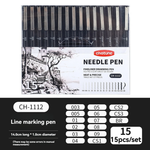(15Pcs Set) Black Micro Pens,15 Sizes,Waterproof Archival Ink,