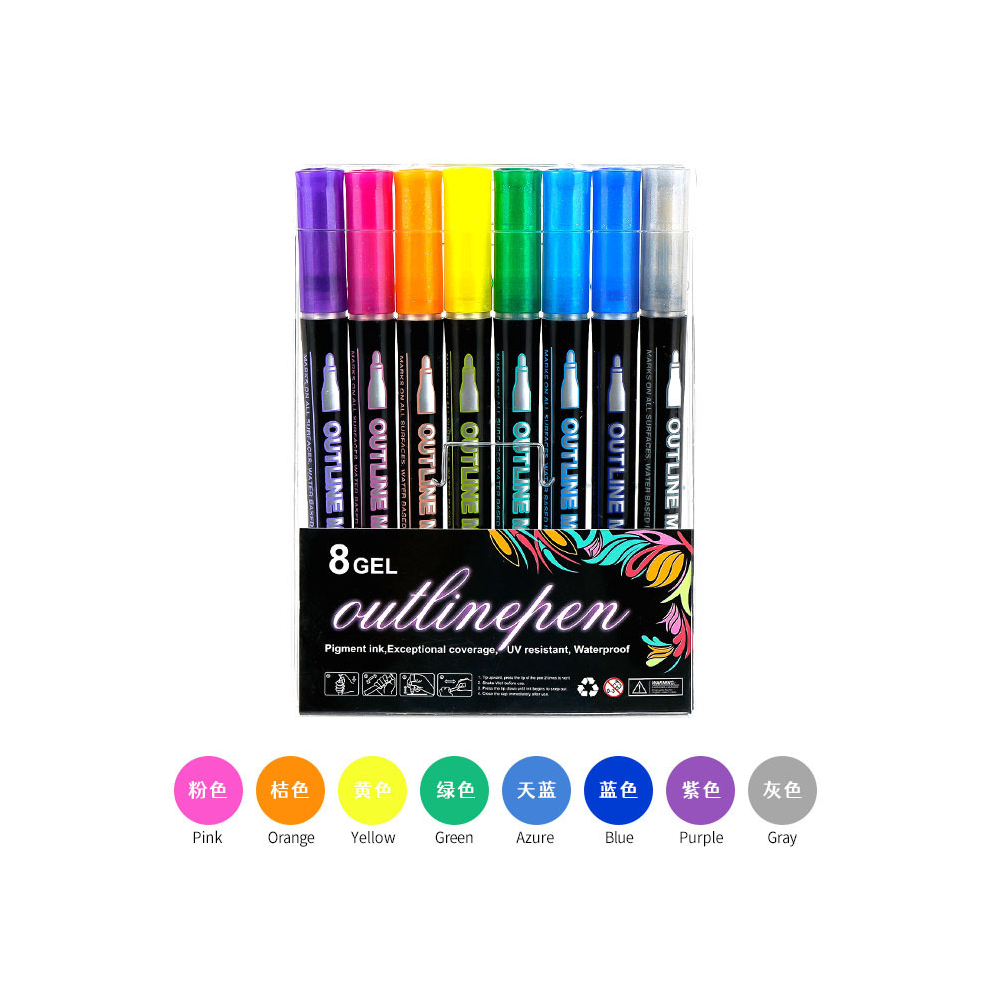 (8pcs) Fantasy 36 color Double Line Outline Art Pen Metal-image-OPC-PGHGRSG-NEW