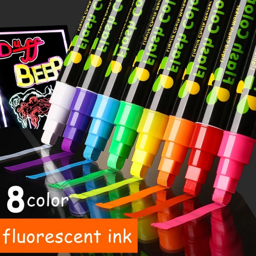(blue) 8Color 3*6mm Liquid Chalk Erasable Highlighter Flu 1