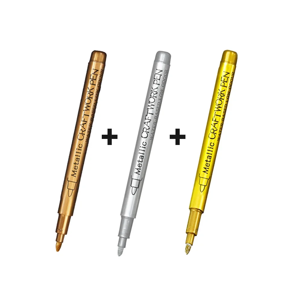 (3Pcs Mix B) 3/1Pc Brush Metallic Marker Pens Gold Silver Color-image-OPC-PGHGWWM-NEW