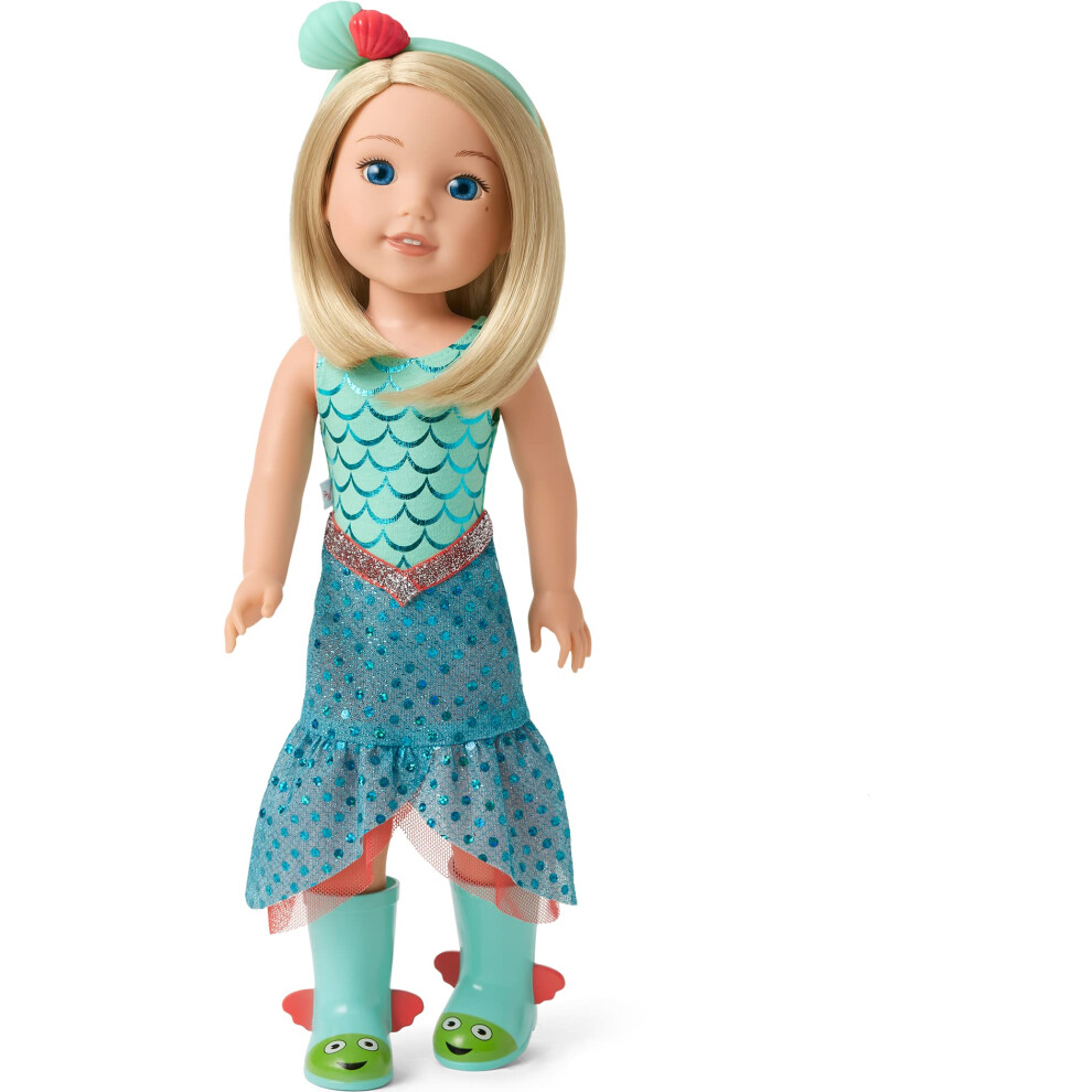 Poup?e Camille de 14,5 pouces de la marque American Girl WellieWishers avec jupe sir?ne bleue, bandeau et bottes pour les 4 ans et plus