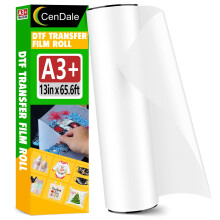 CenDale DTF-Transferfolienrolle, 33 cm x 65,6 Fu  Premium-DTF-Folienrolle im A3+-Format, doppelseitig, matt, transparent, Vorbehandlung von PET-Wr