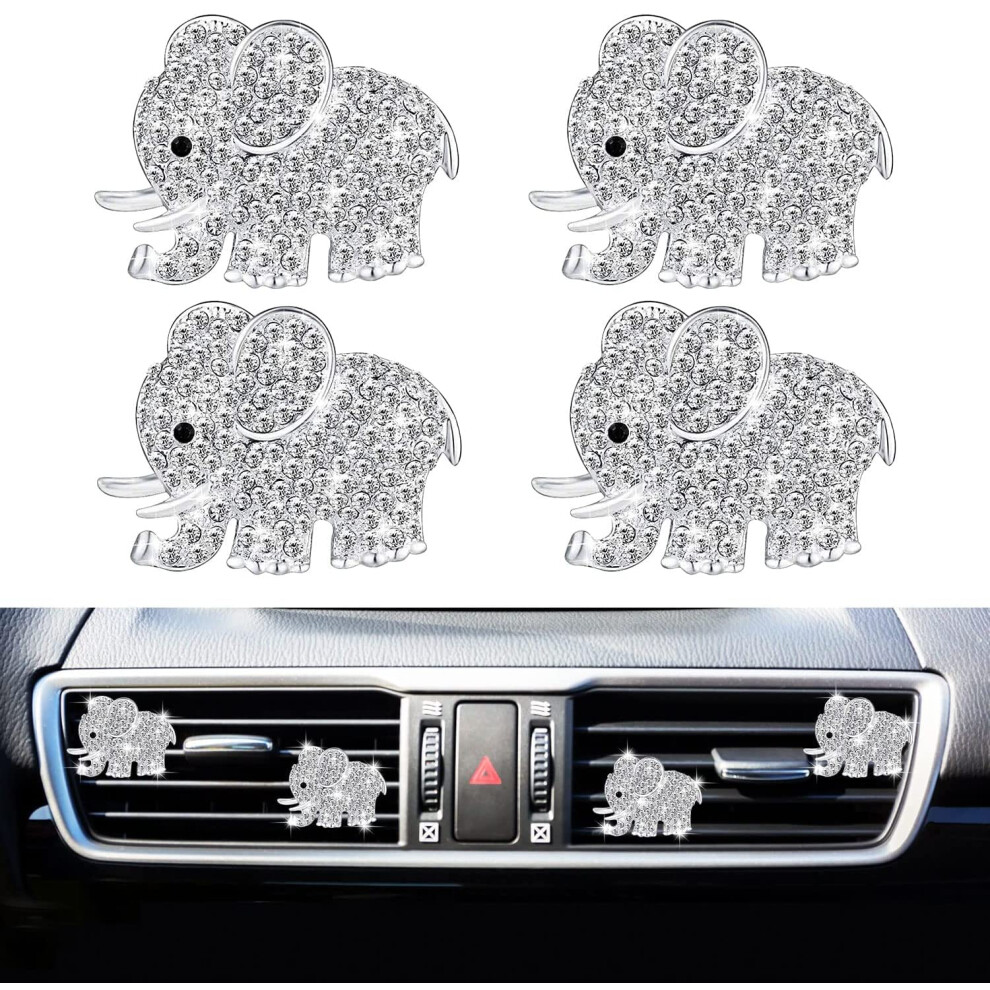 Bling Elefante Clip Per Bocchetta Di Ventilazione, 4 Pezzi Di Cristallo Elefante Auto Deodoranti Per Auto Clip Diffusore Per Sfiato Clip Strass Elefante Decorazione Auto Auto Accessori Auto Per Donne-image