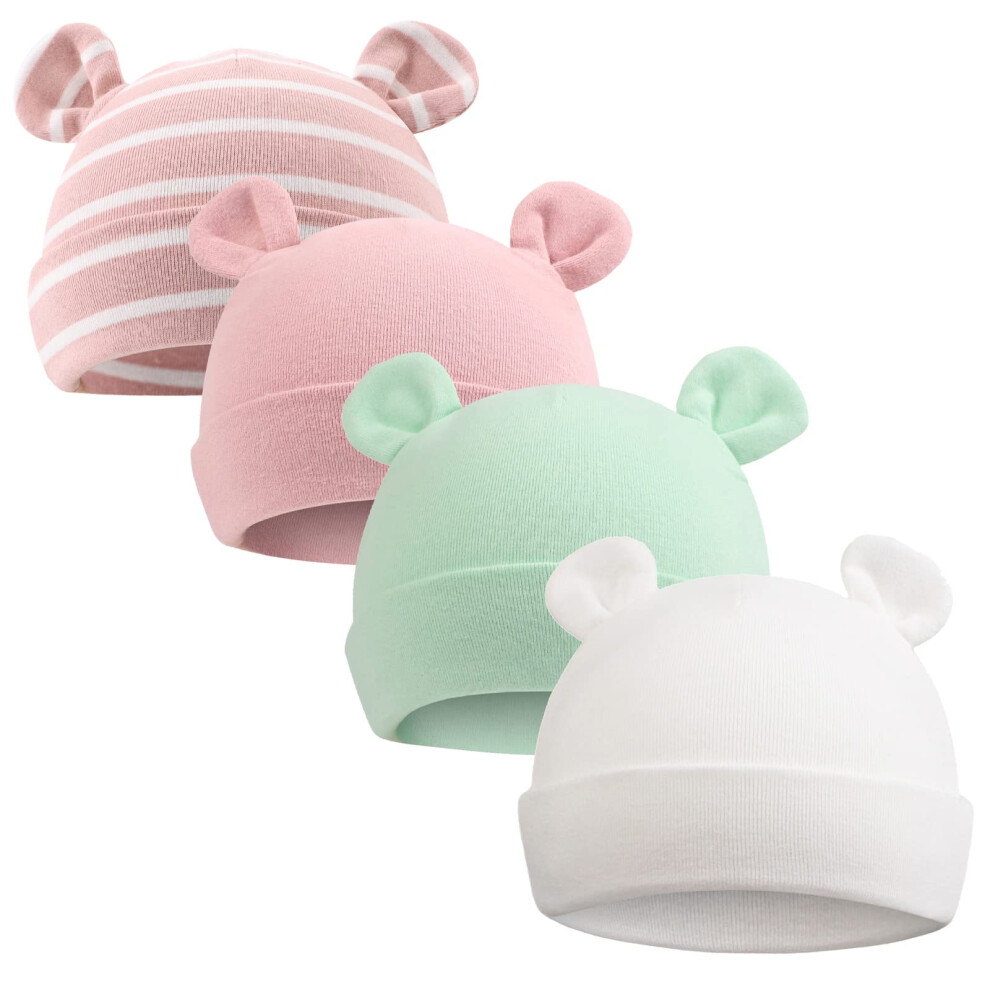 PESAAT Nouveau-né Hôpital Chapeau Prématuré Garçons filles Bonnet Solide Bébé Chapeaux Automne Hiver (4Pack-F, Prématuré)