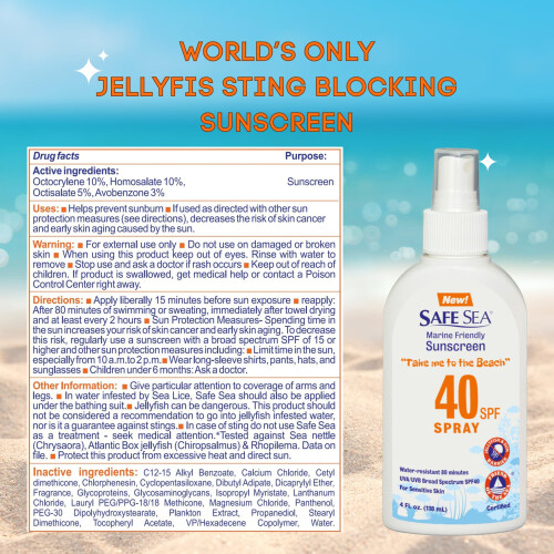 Safe Sea Αντηλιακό με SPF40 Spray. Φιλικό προς το περιβάλλον. (40SPF Ενήλικες 4OZ) 2 πακέτο. 2