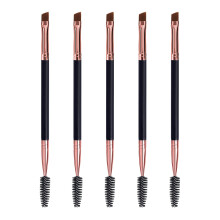 Duo Wenkbrauwborstel, Spoolie Borstel en Gehoekte Borstel voor Oogmake-up (5 stuks, Zwart)
