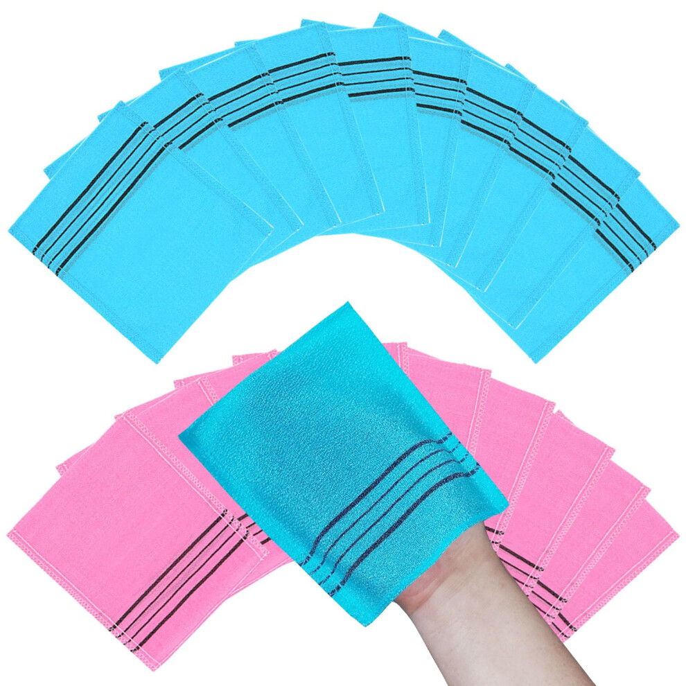 Nopigo Korean Asian Exfoliating Bath Washcloth Mitt For Remove Dead Skin.exfoliating Body Scrubber.exfoliating Gloves For Body Scrub Blue10 Pink10