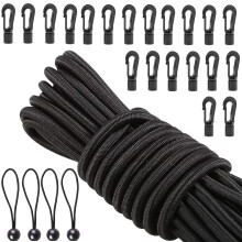 HLOGREE 1/4 x 52 ft Bungee Shock Cord Elastic Kayak Stretch String Rope with Bungee Shock Cord Hooks 4pcs Ball Bungee Shock Cords Tie Down Trailer Str