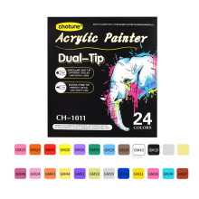 (24 Color Set) 36 Colors Acrylic Gouache Paint Pens Dual Tip Mark